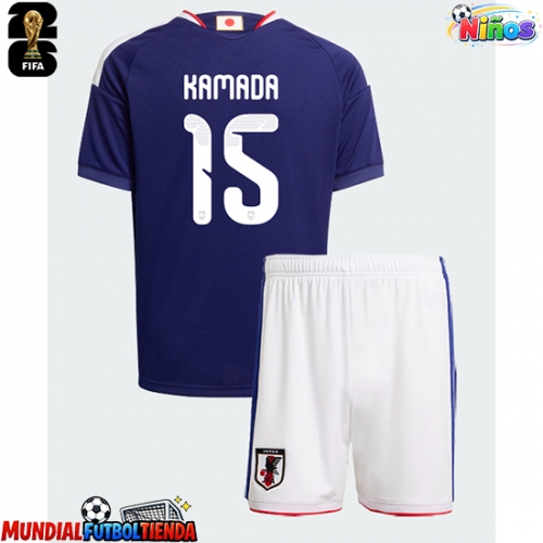 Camiseta Japón Daichi Kamada #15 Primera Equipación Replica Mundial 2026 para niños mangas cortas (+ Pantalones cortos)